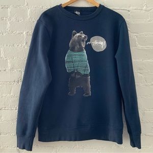 Stussy Vintage Bear Graphic Long Sleeve Pullover Sweatshirt Size Medium. Unisex